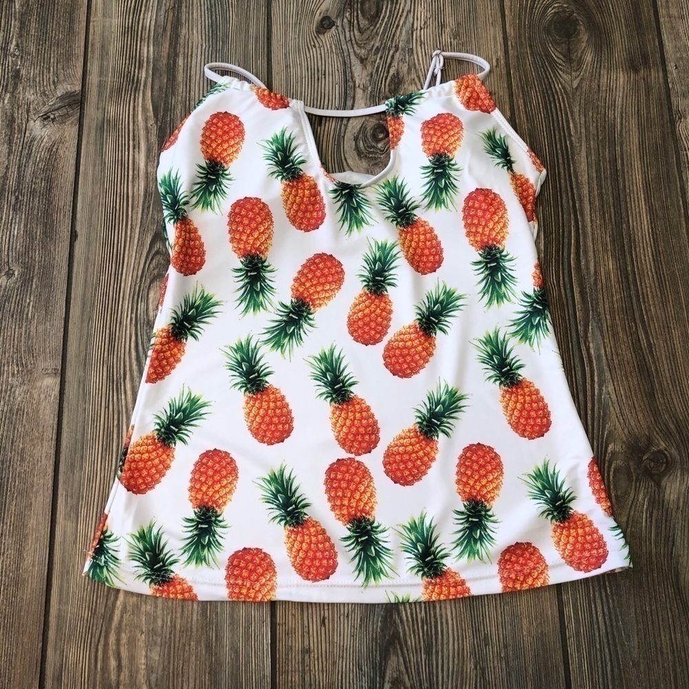 WHITE Pineapple Print Keyhole Cut Out Tankini